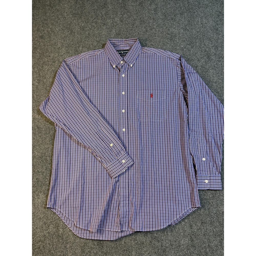 Ralph Lauren Shirt Mens Large Blue Check Blaire Cotton Long Sleeve Button Down
